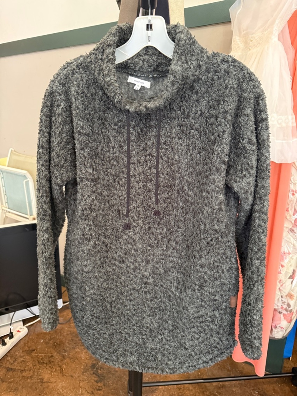 Women's Plush Cowl Neck Sweater in Gray